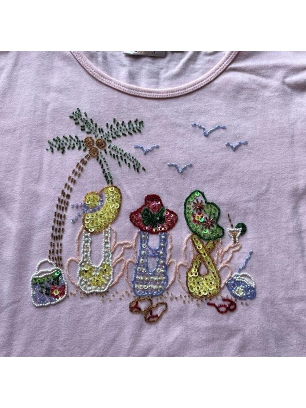 Vintage Quacker Factory Pink XL Sweater Beaded Beach Coastal Grandma Feminine
